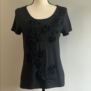 Talbots Knit Top in Black with Raw Edge Ruffle Detail